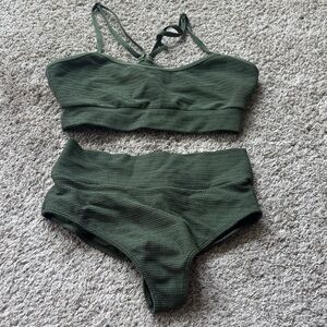 Montce Textured Olive Green High-Waist Bikini Set